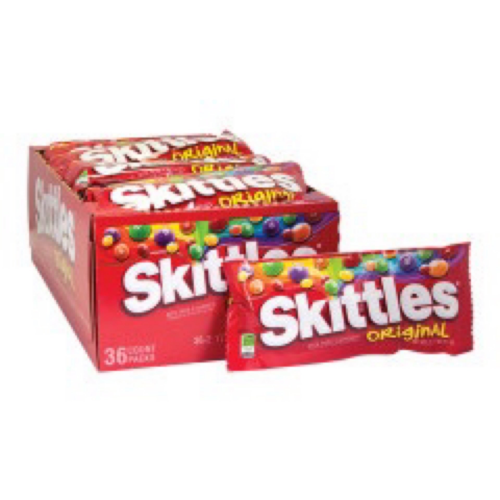 Skittles in the original rainbow of 5 flavors Strawberry, Green Apple