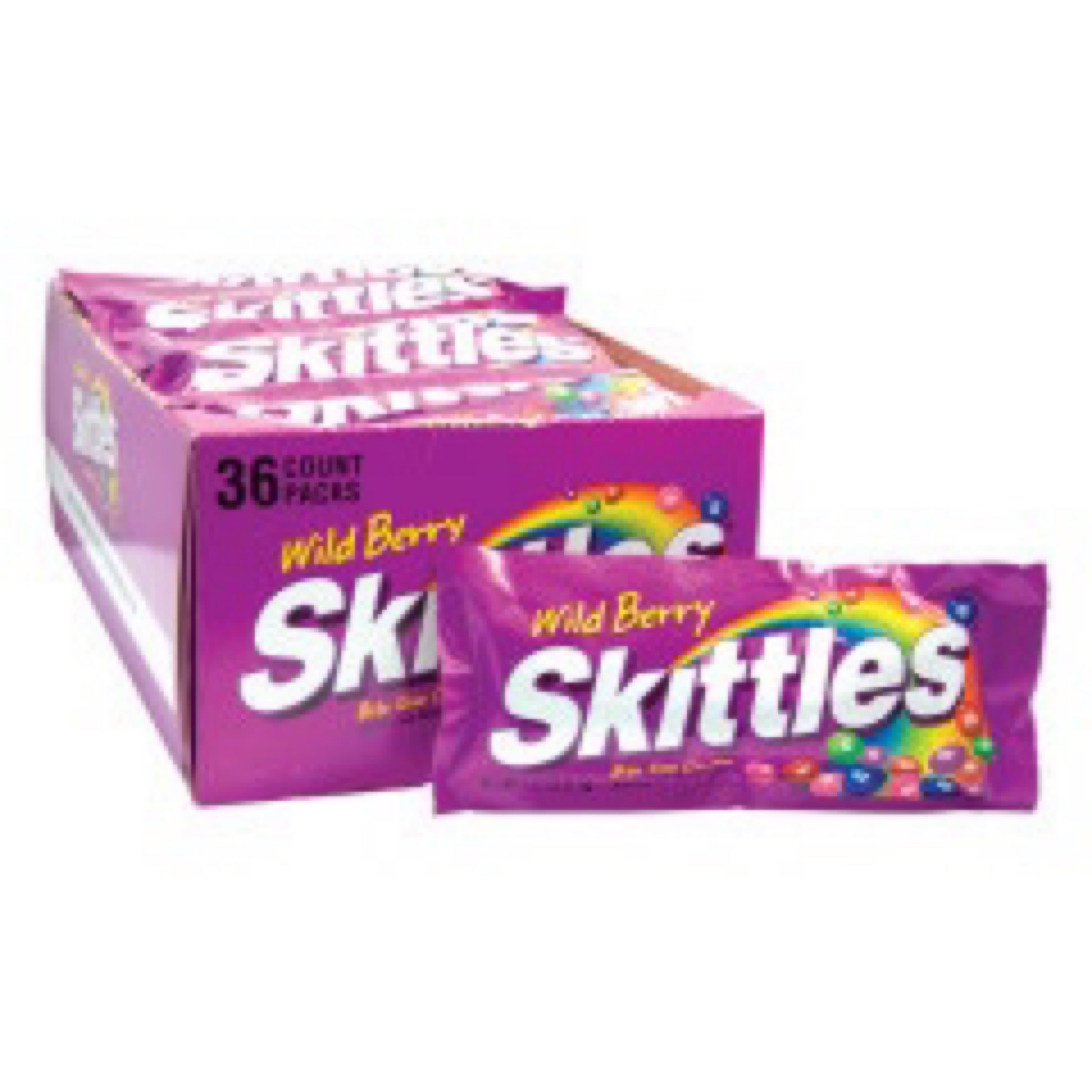 Skittles in the berrycentric flavors Strawberry, Melon Berry, Berry
