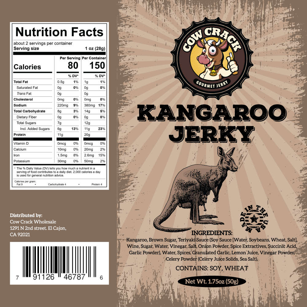 Cow Crack Kangaroo Jerky 1.75 oz Jumbo Jelly Bean Corp.